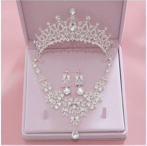 High Quality Fashion Crystal Wedding Bridal Jewelry Sets Women Bride Tiara Crowns Earring Necklace Wedding Jewelry Accessories ► Photo 1/6