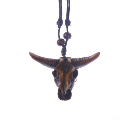 Retro Tribal Necklace Bull Skull Head Colar Pendant Necklace Resin Leather Ethnic for Men Fashion Jewelry Gift unisex necklace ► Photo 1/6