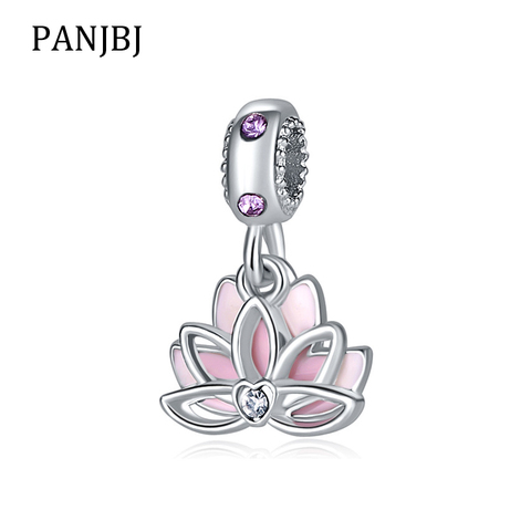 New Original Free Shipping Silver Plated Bead Pink Lotus Flower Dangle Charm Fit Pandora Bracelet Necklace DIY Women Jewelry ► Photo 1/4