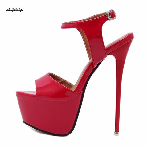 Wedding Stiletto Plus:34-45 46 Sandalen women Ankle Strap Sandals Sexy 17cm High thin heels zapatos mujer platforms Sandals pump ► Photo 1/1