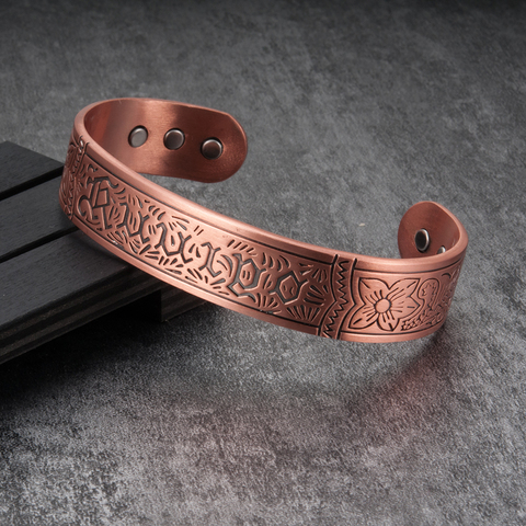 Vinterly Magnetic Pure Copper Bracelets Men Women Vintage Adjustable Wide Bracelets Bangles Health Energy Bracelet for Arthritis ► Photo 1/6