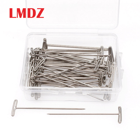 LMDZ 100Pcs Wig T Pins for Holding Wigs Silver 27-53mm Long T-pins Styling Tools For Wig Display Macrame Modelling with Box ► Photo 1/6
