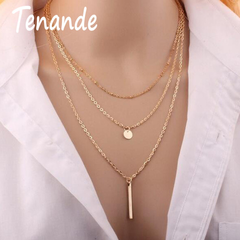 Tenande Simple Style Multi Layer Statement Charm Jewelry Small Sequins Stripe Necklaces & Pendants for Women Party Jewelry Gifts ► Photo 1/6
