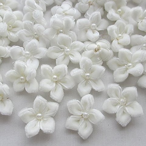 20pcs 25MM White color U pick Velet Ribbon Flower Bauhinia W/pearl Appliques Wedding ► Photo 1/1