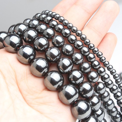 2/3/4/6/8/10/12mm Natural Black Hematite Stone Round Loose Beads for Jewelry Making DIY bracelet 15.5'' strand Healing Power ► Photo 1/4