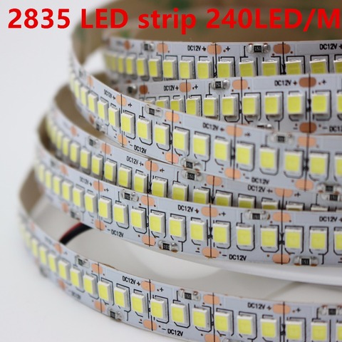 1m 2m 3m 4m 5m/lot 10mm PCB 2835 SMD 1200 LED Strip tape  DC12V ip20 Non waterproof Flexible Light 240 leds/m, White Warm White ► Photo 1/6