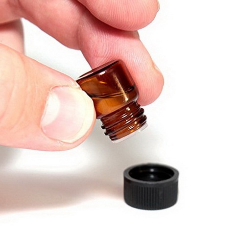 1/4 dram 1ml Small Amber Glass Sample Bottle Vials w/ orifice reducer black cap for aromatherapy essential oils, Pack of 24 ► Photo 1/4