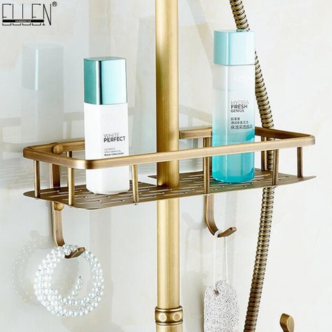 Bath Rain Shower Shelf Bath Storage Shelves Antique Bronze Finished Copper Shelf With Hooks  ► Photo 1/6