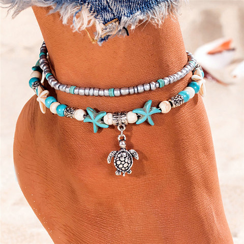 Vintage Sea Turtle Starfish Shell Beads Anklets For Women New Multilayer Anklet Leg Bracelet Handmade Bohemian Jewelry ► Photo 1/6