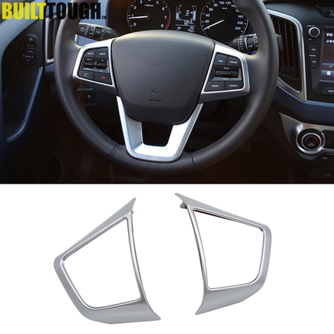 For Hyundai Creta 2015 2016-2022 Chrome Interior Steering Wheel Panel Cover Trim Badge Frame Molding Garnish Bezel Surround 2pcs ► Photo 1/6