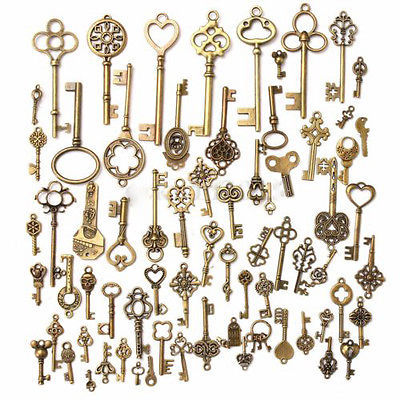 2016 Random 70pcs/sets Antique Vintage Old Look Bronze Skeleton Keys present gift Fancy Heart Bow for party supplies decor ► Photo 1/1