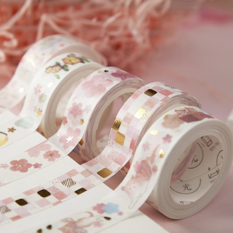 1Pc Golden Pink Foil Paper Cherry Washi Tape Set Japanese Scrapbooking Decorative Tapes Cat Claw For Photo Album Home Decoration ► Photo 1/6