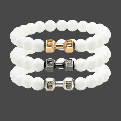 3 Style Pure White Pocelain Natural Stone Bracelets For Women Charms Beaded Men Handmade Elastic Rope Bangles Dumbbell Bracelet ► Photo 1/6