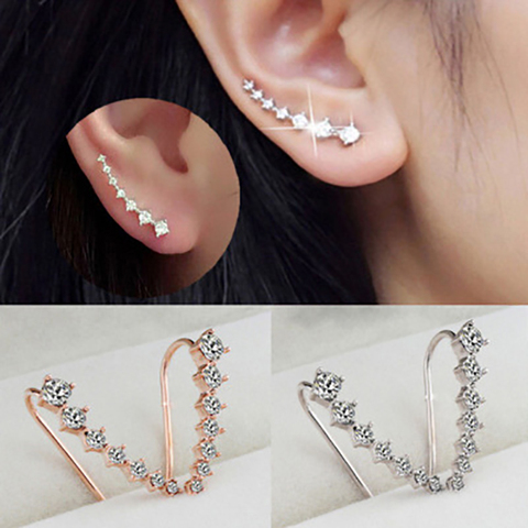 long Dipper Ear Hook Clip Earrings for Women Four-Prong Setting 7pcs CZ Rose Gold Color Fashion Jewelry E534 E548 E527 ► Photo 1/6
