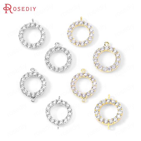 (35442)6PCS 24K Gold Color Brass and Zircon Round Circle Connect Charms Pendants High Quality Diy Jewelry Findings Accessories ► Photo 1/6
