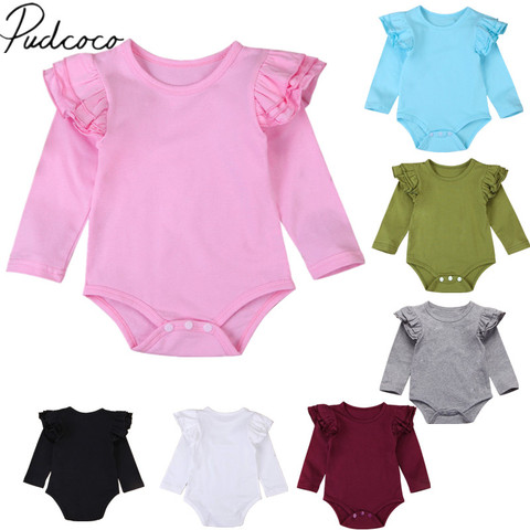 2022 Brand New Infant Toddler Newborn Baby Girl Boy Cotton Bodysuit Ruffled Long Sleeve Outfits Solid Jumpsuit Sunsuit Wholesale ► Photo 1/6