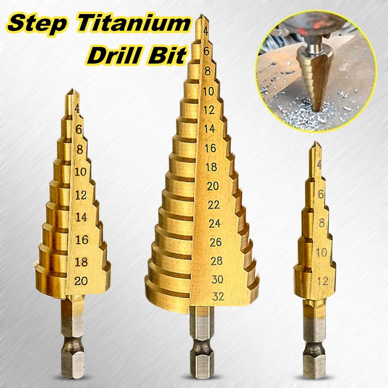 Multi-size HSS Steel Titanium Step Drill Bits 3-12/4-12/4-20/4