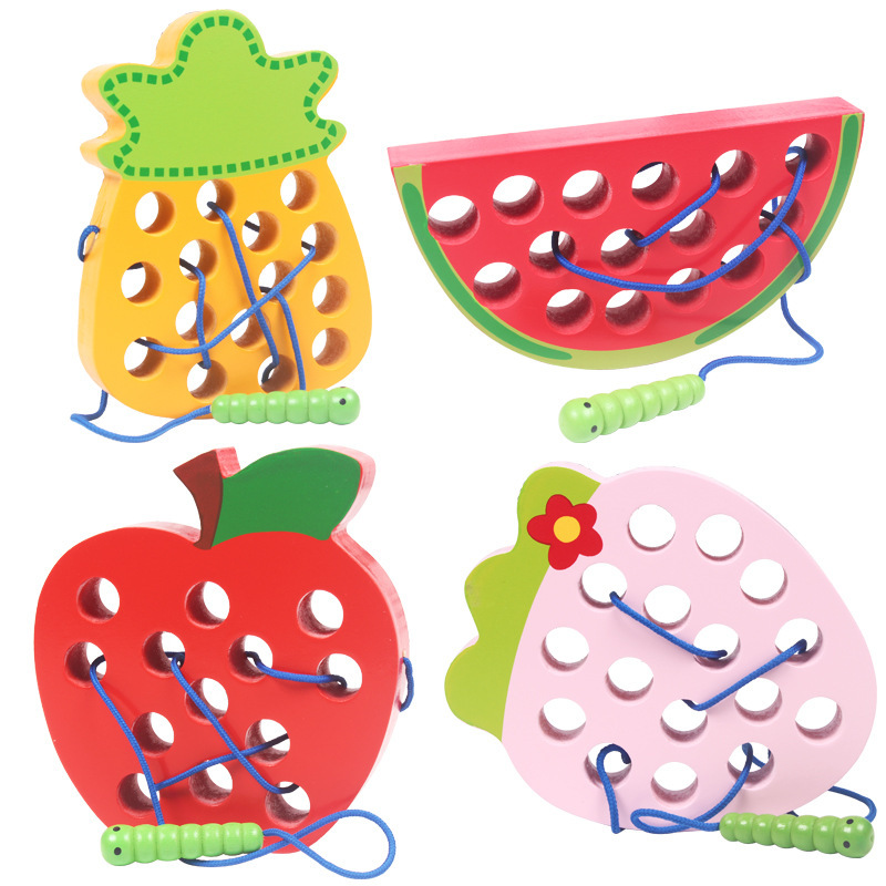 Wooden Worm Eat Fruit Kid Child Infant Baby Developmental Toys Puzzle Game W 