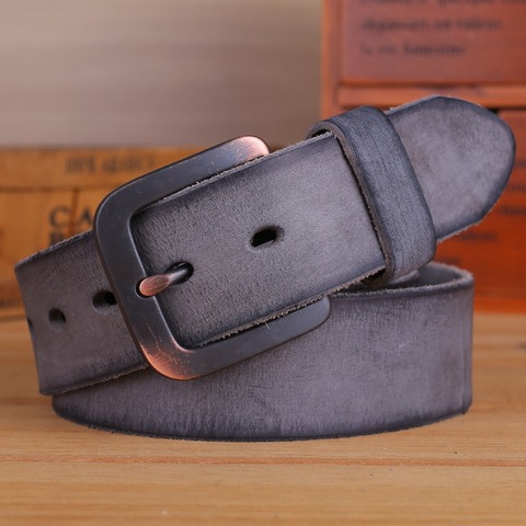 vintage belts for mens luxury 100% real high quality full grain genuine leather 2022 jeans cowboy casual 3.8 cm gray 125cm 130 ► Photo 1/1