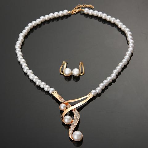 Hook Shape Pendant Faux Pearl Beaded Necklace Earrings Bridal Party Jewelry Set party wedding collier africain ethiopian ► Photo 1/5