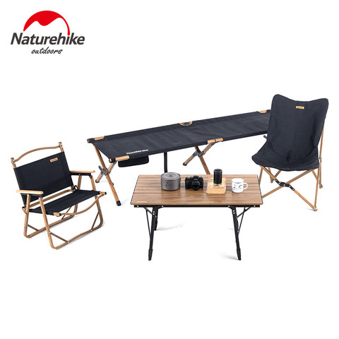 Naturehike 2022 New Camping Table Chair Bed Camping Cot Wood Grain