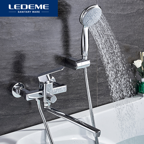 LEDEME Shower Faucet Set Bathroom Brass Bathtub Shower Faucet Bath Shower Tap Chrome Plated Shower Head Wall Mixer Tap L2233 ► Photo 1/5