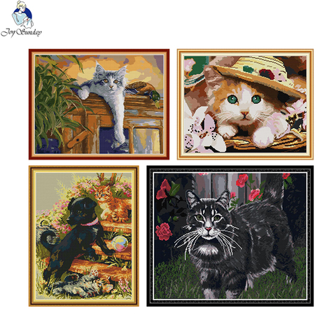 Black Dog and Cat Series Aida Fabric Cross Stitch Kit Counted Printed Canvas Stitches DMC Cotton thread Embroidery Needlework ► Photo 1/6