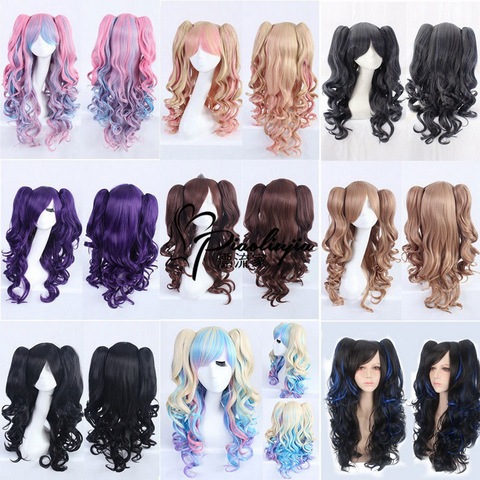 Fashion Sexy Halloween Lolita Long Curly Cosplay Wig With Double Claw Ponytails Halloween Costume Party Wigs For Women ► Photo 1/6