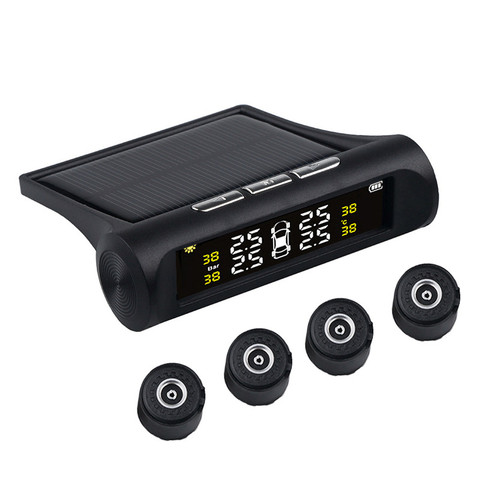 USB or Solar Charging Car TPMS Tire Pressure Monitoring System HD Digital LCD Display Auto Alarm tool Wireless 4 external Sensor ► Photo 1/6