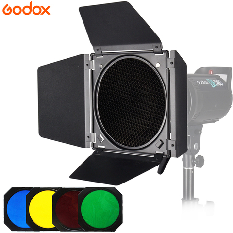 Godox BD-04 Bowens Mount Barn Door With Honeycomb Grid + 4 Color filter Kits For SK400ii DE400 DE300 QS400 QS60 Studio Flash ► Photo 1/6