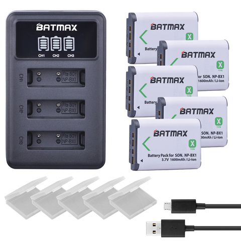 5pcs NP-BX1 np bx1 Battery + 3 Slots LCD Charger for Sony DSC-RX100 DSC-WX500 IV HX300 WX300 HDR-AS15 X3000R MV1 AS30V HDR-AS300 ► Photo 1/6