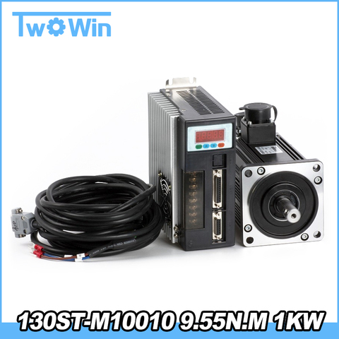 1KW  130ST-M10010 9.55N.M 1000rpm AC Servo Motor Kits CNC Sewing Machine Motor 1000w 130st m10010 Matched Driver With Cable ► Photo 1/6