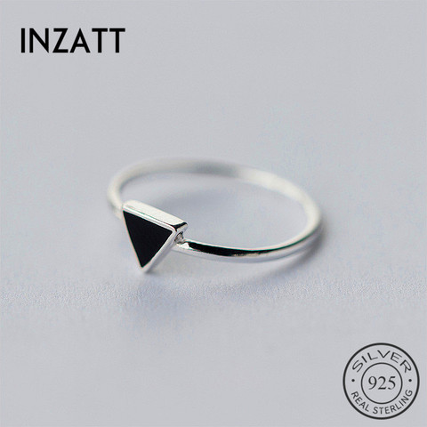 INZATT Real 925 Sterling Silver Geometric Black Enamel Triangle OL Adjustable Ring Minimalist Fine Jewelry For Women Party Gift ► Photo 1/5