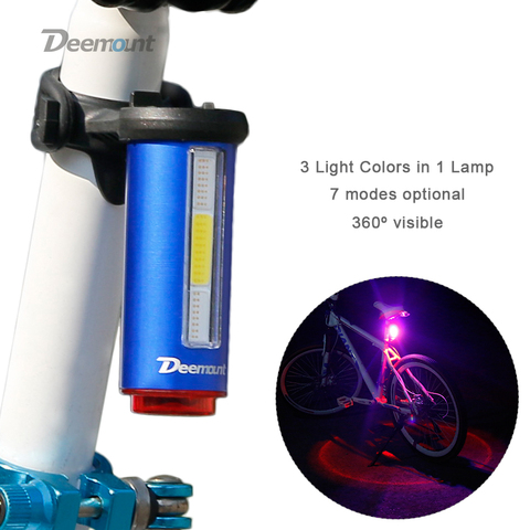 Deemount Hot New Bicycle Tail Light 3 Colors in 1 Lamp LED COB Visual Warning Bike Rear Lantern 100LM 850aAH Rechargeable ► Photo 1/6