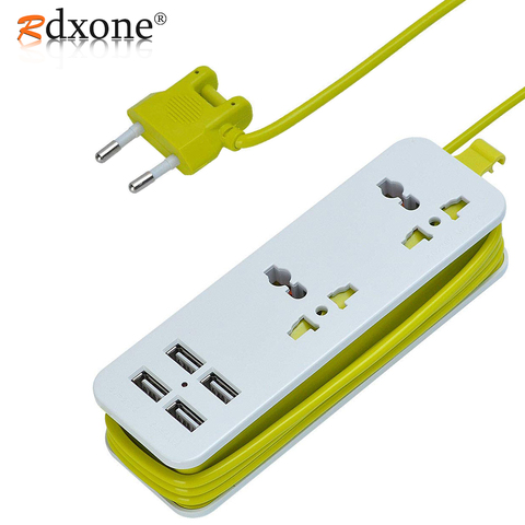 Travel Power Strip  Extension Socket Outlet Portable EU Plug Surge Protector with 4 USB ► Photo 1/6