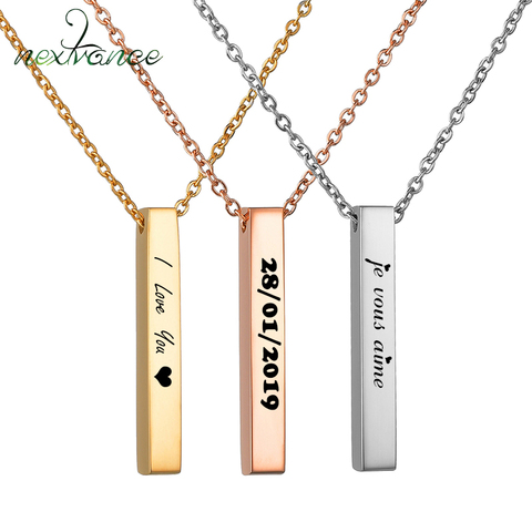 Nextvance Custom Personalized Vertical Bar Necklace Engraved Date Name Pendant Necklace Women Wedding Jewelry Anniversary Gift ► Photo 1/6