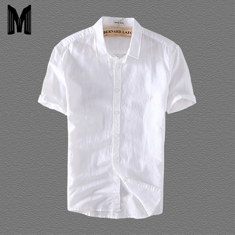 Linen Shirts Men Casual Short Sleeve 4XL Plus Size White Turn Down Collar Man Summer Hawaii Vacation Men's Shirt Y006 ► Photo 1/6