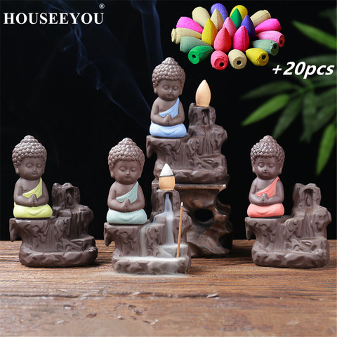 The Little Monk Censer Buddha Incense Holder Backflow Incense Burner +20PCS Waterfall Aroma Fragrance Cones Home Decor Stove ► Photo 1/6