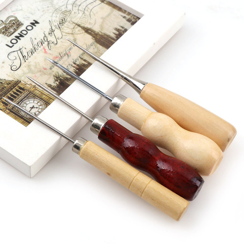4Pcs/set 4 Styles Boxwood Redwood Gourd Canvas Leather Sewing Shoes Wood Handle Tool Awl Hand Stitching Taper Needle Tool Craft ► Photo 1/6