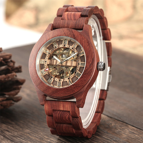 Luxury Red Wood Watch Mechanical Self Winding Wooden Watches Creative Unique Automatic Timepiece Men Watch reloj masculino ► Photo 1/1