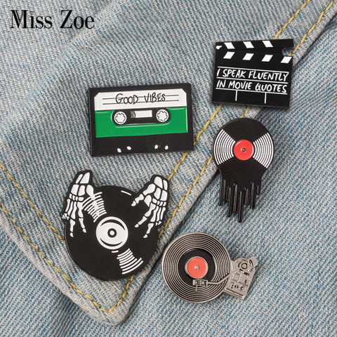 Punk Music Lovers Enamel Pin Good vibes tape DJ Vinyl Record Player badge brooch Lapel pin Jeans shirt Cool Gothic Jewelry Gift ► Photo 1/6