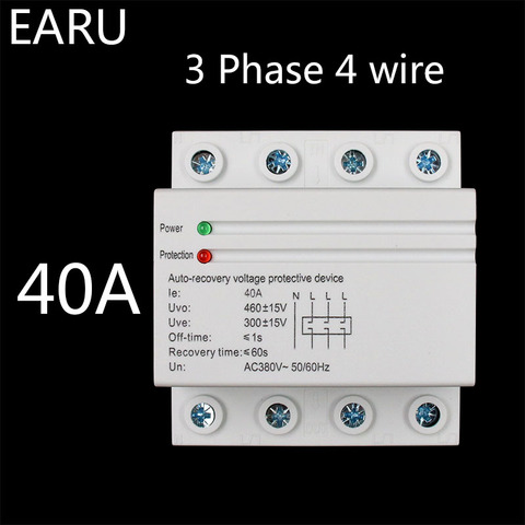 40A 380V 3P+N Din Rail Self Recovery Automatic Reconnect Over & Under Voltage Lightening Protection Protector Protective Relay ► Photo 1/6