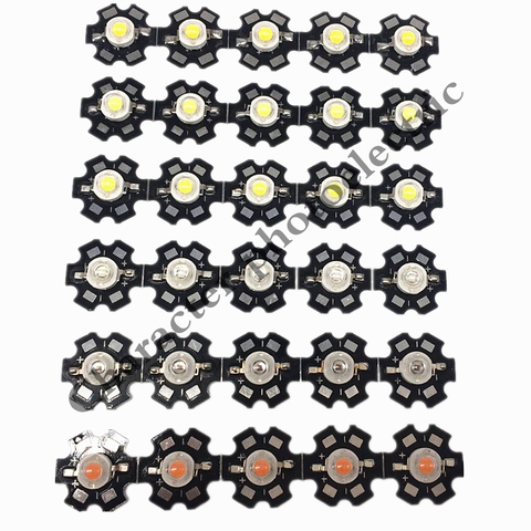 50pcs 1W 3W High Power warm white/cool white /natural white/red/green/Blue/Royal blue/660/UV/IR850/940 LED with 20mm star pcb ► Photo 1/4