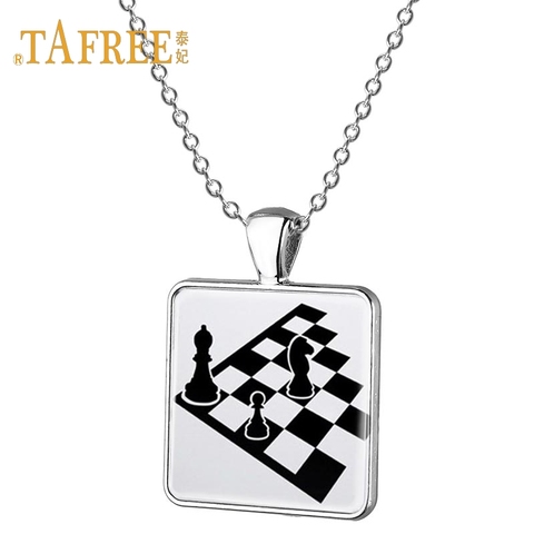 TAFREE I Love Chess Necklace alloy square pendant Necklace horse chess lover souvenir pendant jewelry  CH28 ► Photo 1/6