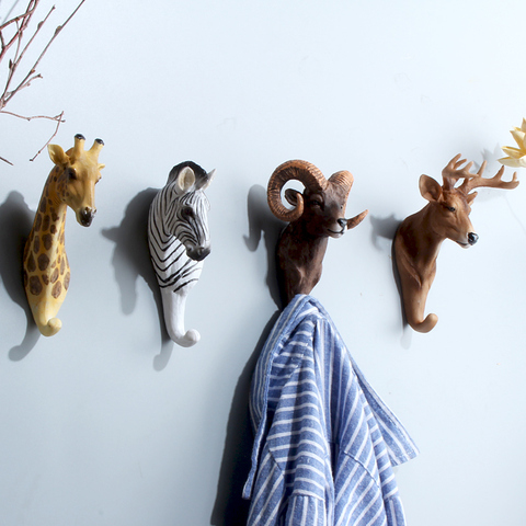 Creative Animal Hook Coat Hangers Towel Clothes Key Bag Hat Holder Wall Hanging Resin Vintage Retro Deer Elephant Decoration ► Photo 1/6