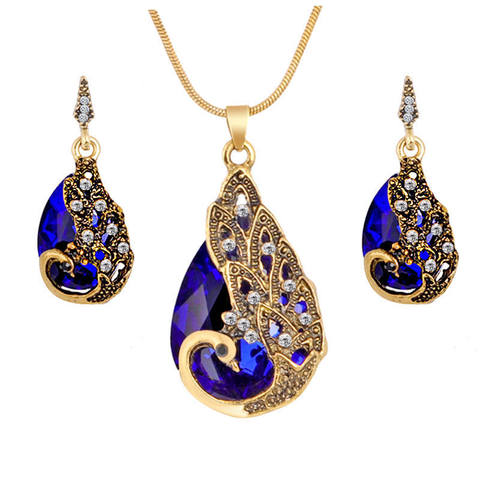 Hesiod New Vintage Women Elegant Peacock Waterdrop Rhinestone Pendant Necklace Earrings Crystal Jewelry Set Wedding Jewlery ► Photo 1/6