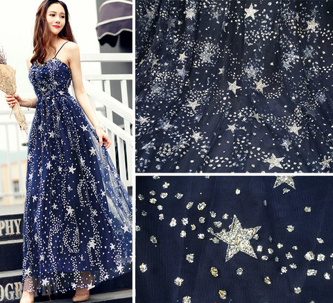 New Navy blue black gauze stars sparkle net yarn lace fabric 120cm wide cloth DIY sew clothes dress curtain accessories  SM243 ► Photo 1/6