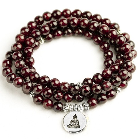 Natural A Garnet 108 Beads Mala Bracelet 6MM Stone Women Men Meditation Lotus OM Charm Yoga Bracelets Drop shipping ► Photo 1/6
