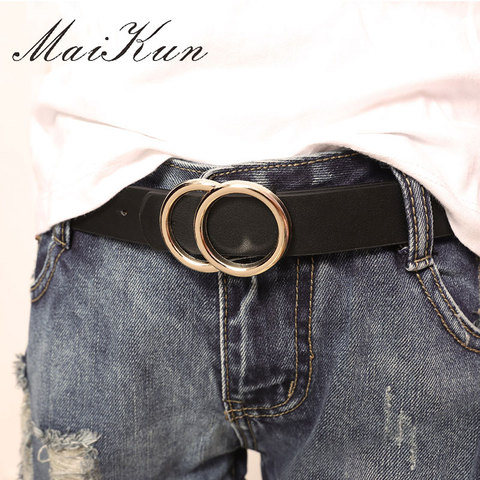 MaiKun Belts for Women Female Double Ring Buckle Leather Thin Belt Straps Waistband for Pants Skirt ► Photo 1/6