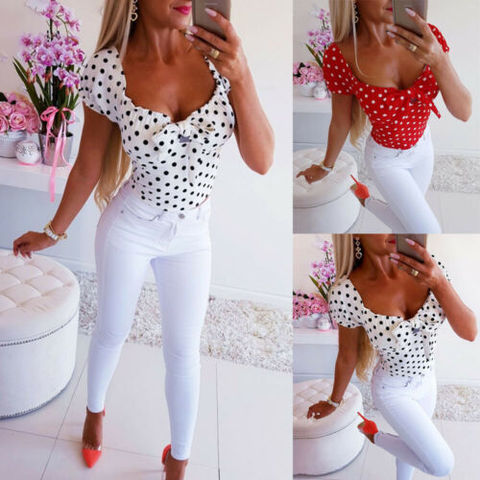 New Women Fashion Shirt Blusas Short Sleeve O Neck Polka Dot Women casual T-Shirt Tops 2022 Summer Hot Sale ► Photo 1/6